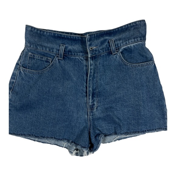 Forever 21 High Waist Denim Jean Shorts Womens Size 30 Raw Hem Blue - Picture 1 of 5